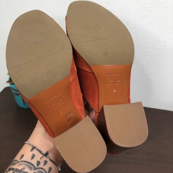 NEW Aquatalia Elaina Corduroy Suede Open Toe Slip On Mules in Rust Women's Sz 8 - Picture 6 of 9